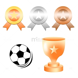 足球世界杯奖牌奖杯手绘矢量运动元素