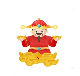红色大气新年春节财神爷手绘矢量插画