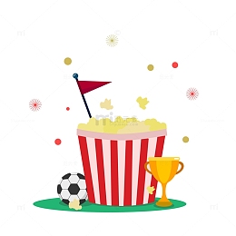 世界杯爆米花足球奖杯冠军手绘元素