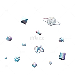 彩色C4D风格电商几何图形漂浮元素