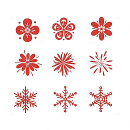 红色春节剪纸风格梅花烟花雪花元素图