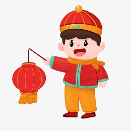 新年春节提灯笼过年拜年男孩手绘图