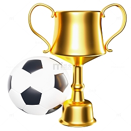 黄色金属金牌足球奖杯3D元素世界杯