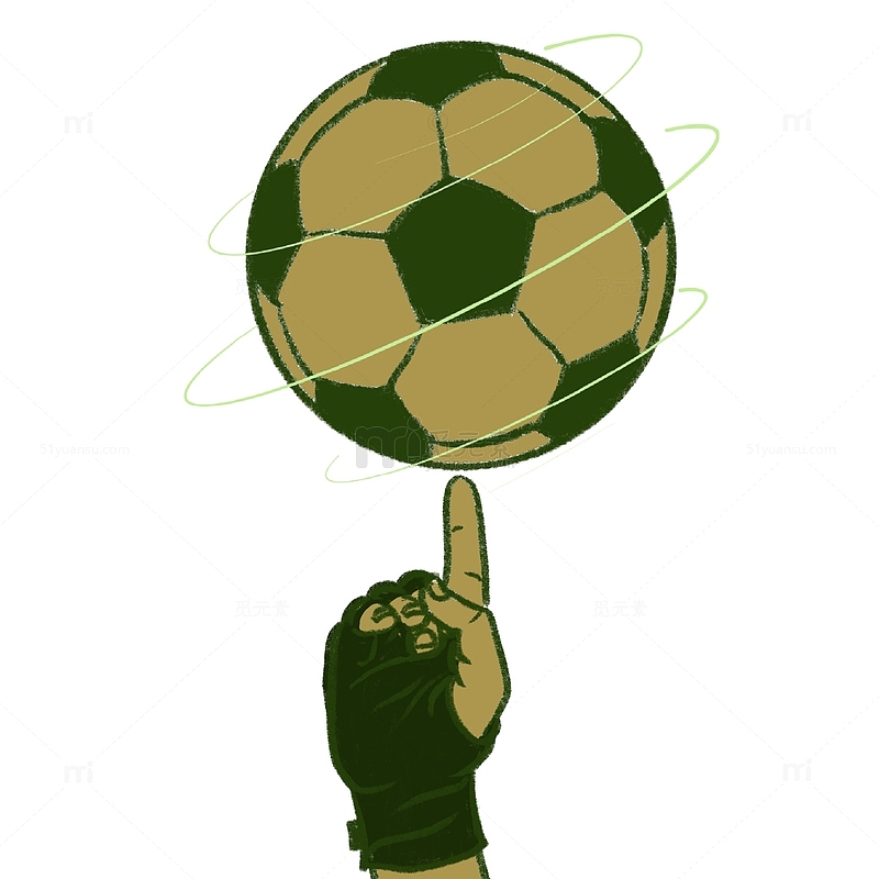 绿色黄色复古指尖上的足球世界杯手绘图