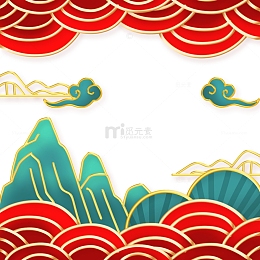 金色红色国潮古风云纹边框元素