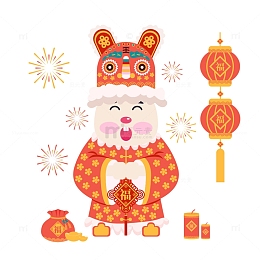 新年虎头帽拜年兔子元素