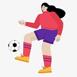 世界杯踢球颠球比赛女子运动员扁平卡通