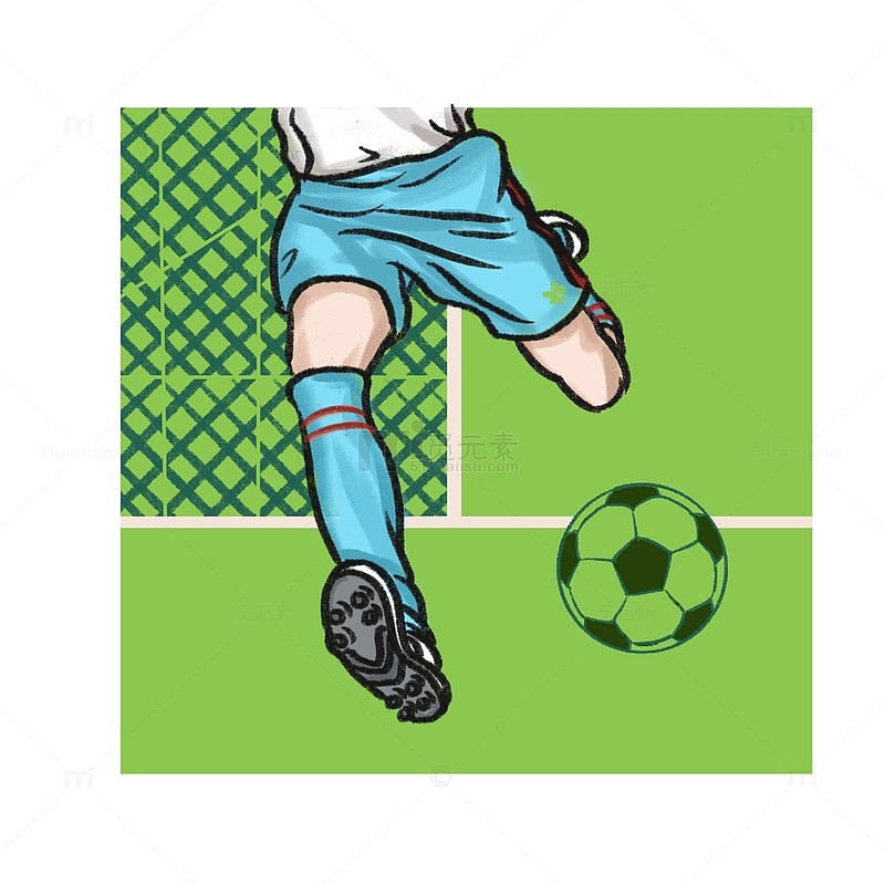 绿色卡通踢足球世界杯手绘图