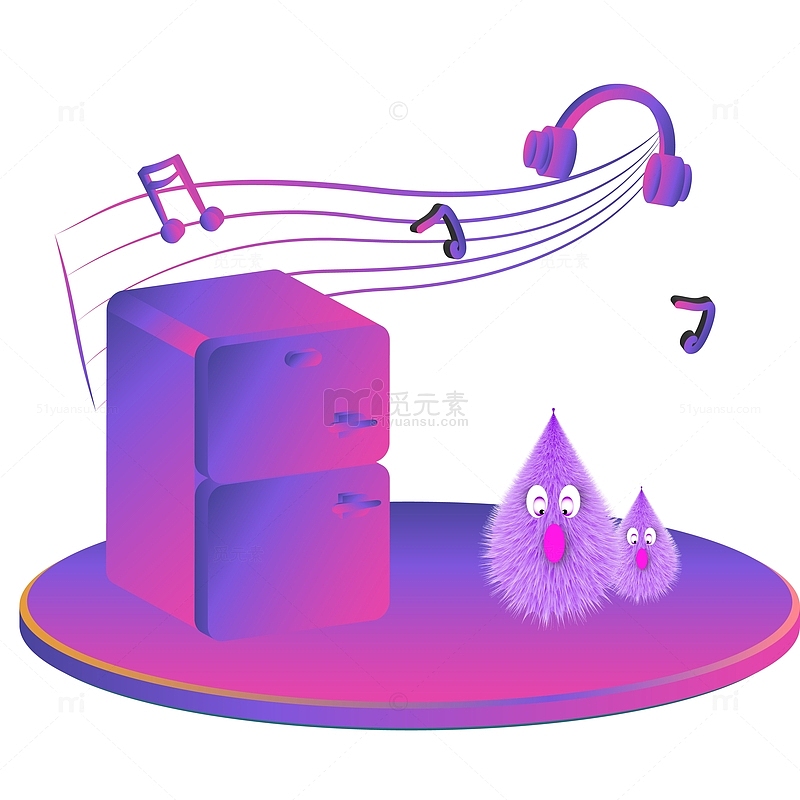 紫色渐变冰箱音乐科技感插画