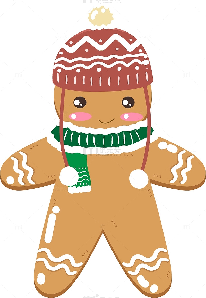 棕色扁平圣诞节姜饼人挂件饰品矢量图