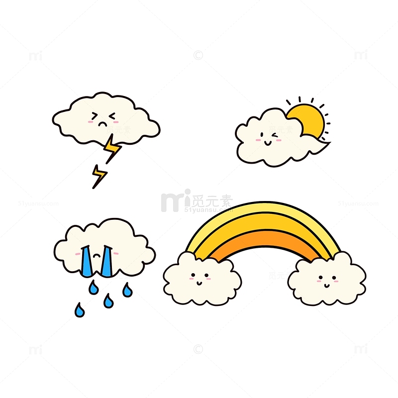卡通云朵下雨彩虹天气元素