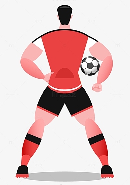 红色扁平风足球运动员抱球背影矢量图