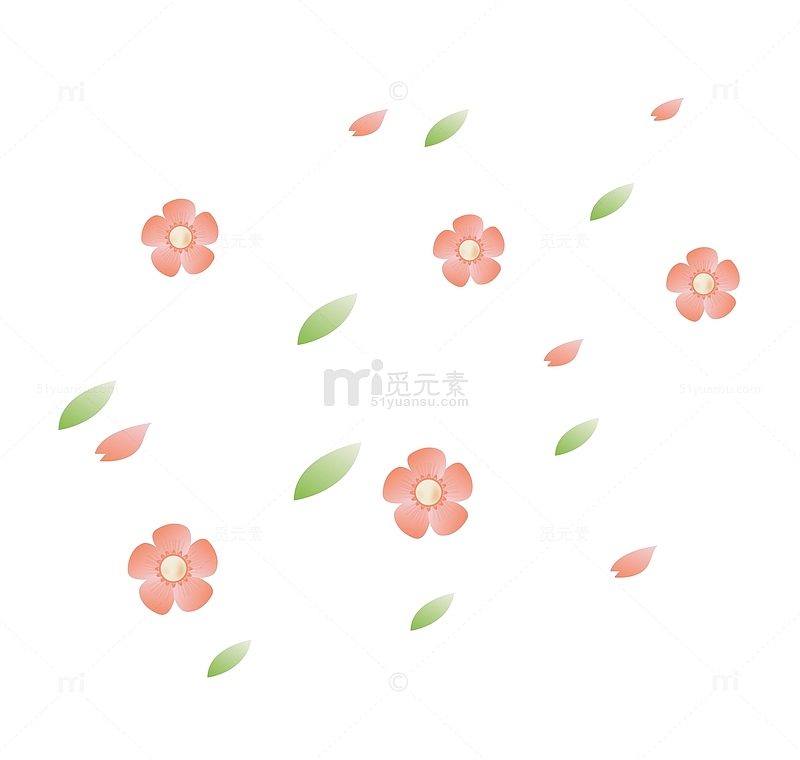 粉色花朵绿色叶子漂浮元素