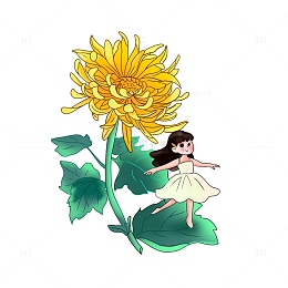 手绘菊花跳舞少女图小精灵花仙子