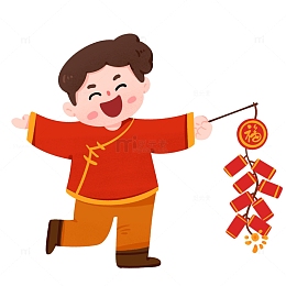 2023年新年春节过年鞭炮男孩