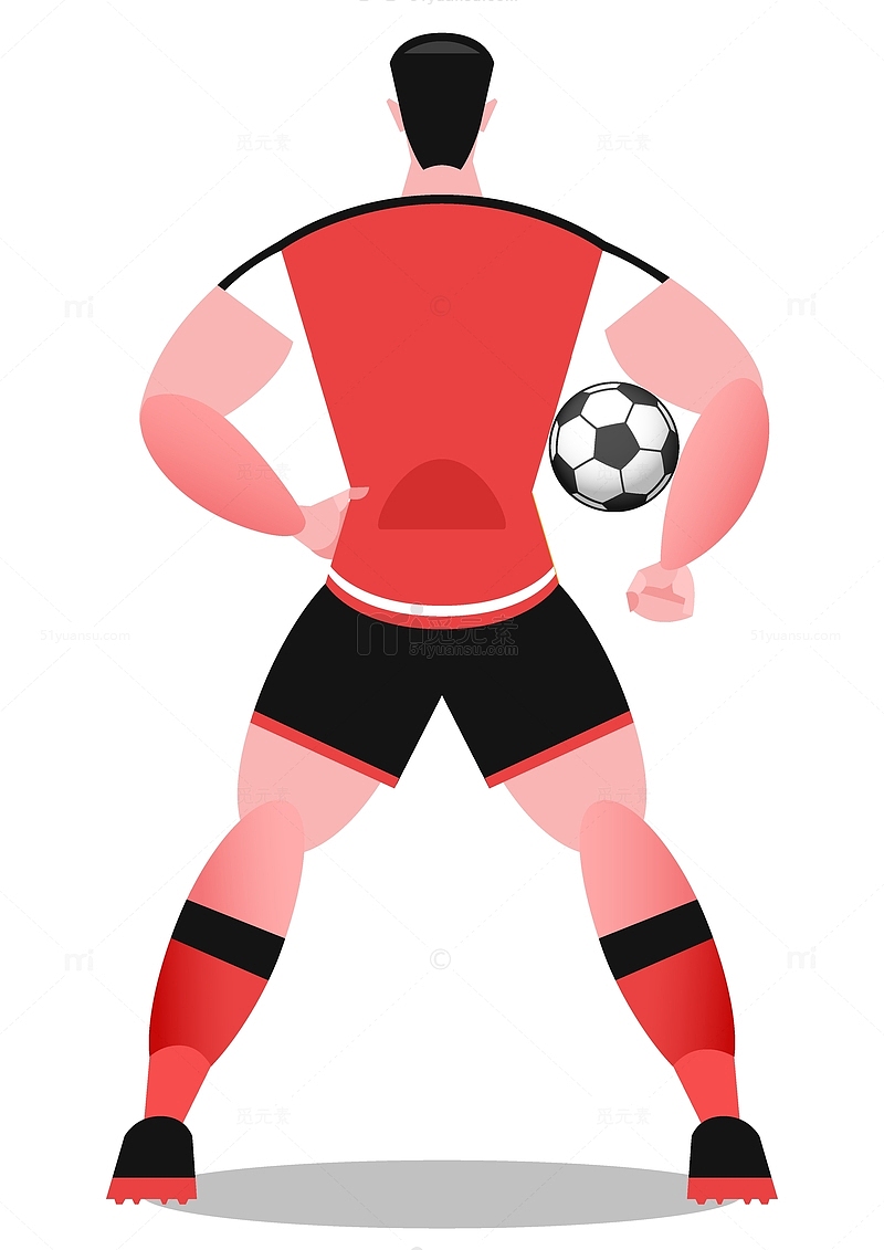 红色扁平风足球运动员抱球背影矢量图