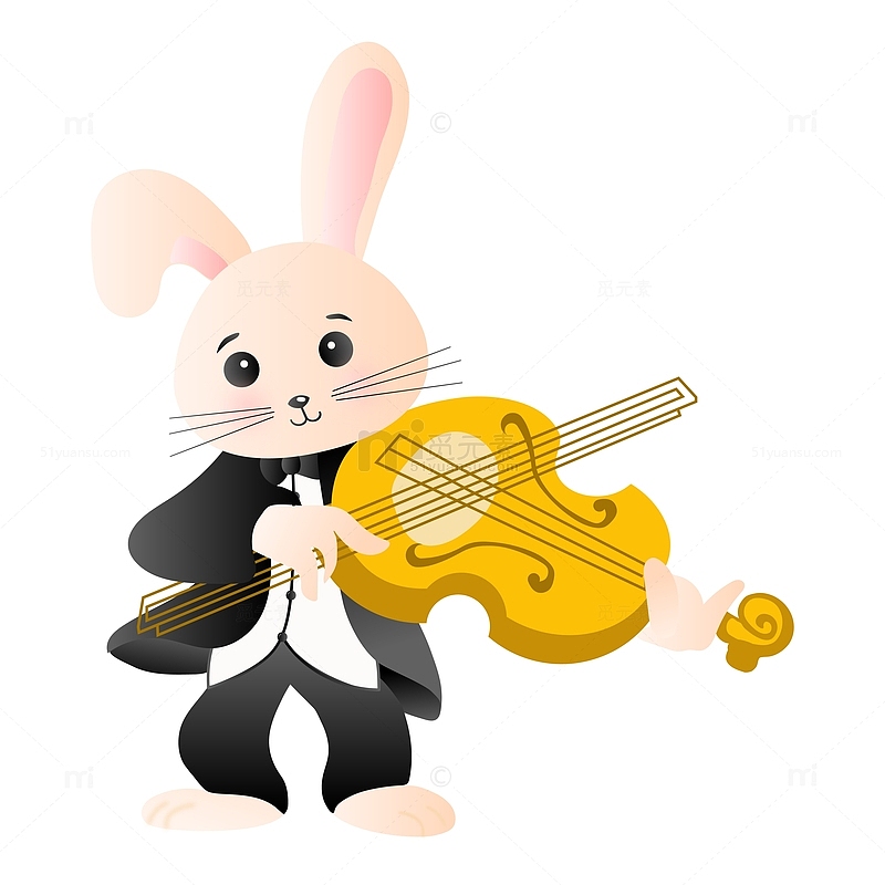 呆萌小兔拉小提琴可爱卡通