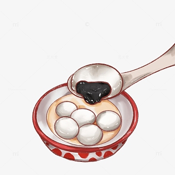 红色黄色中国风汤圆手绘图