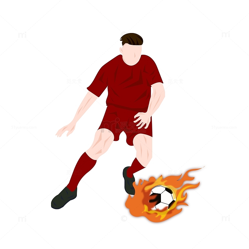 红色世界杯运动员足球火焰扁平风人物元素
