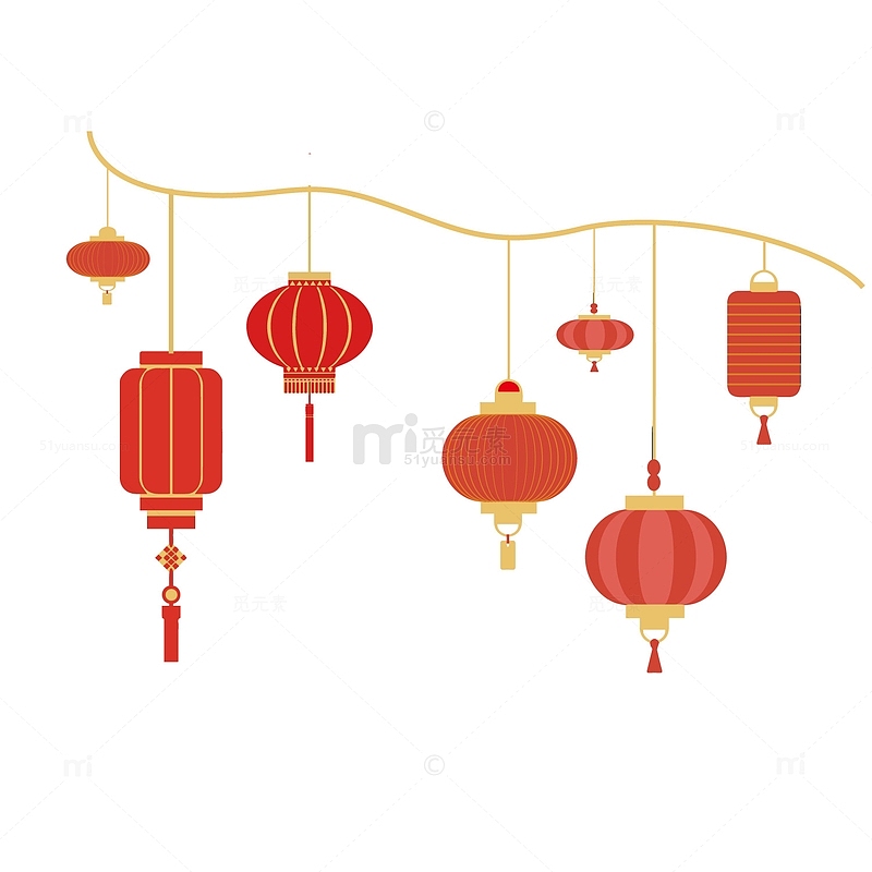 红色喜气春节灯笼过年节日装饰矢量手绘元素