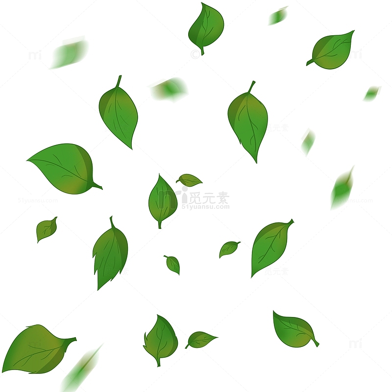 绿叶 绿色 漂浮 元素 手绘 落叶