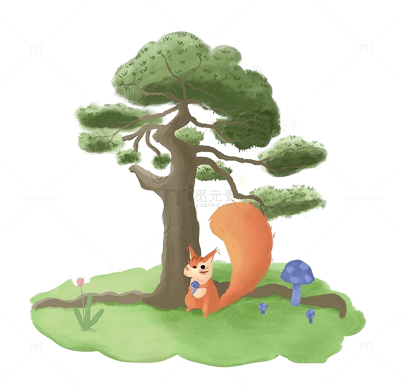 可爱的松鼠在树下乘凉