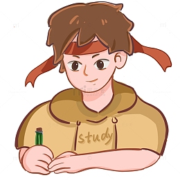 手绘卡通小人可爱奋斗的小男孩拿笔学习插画