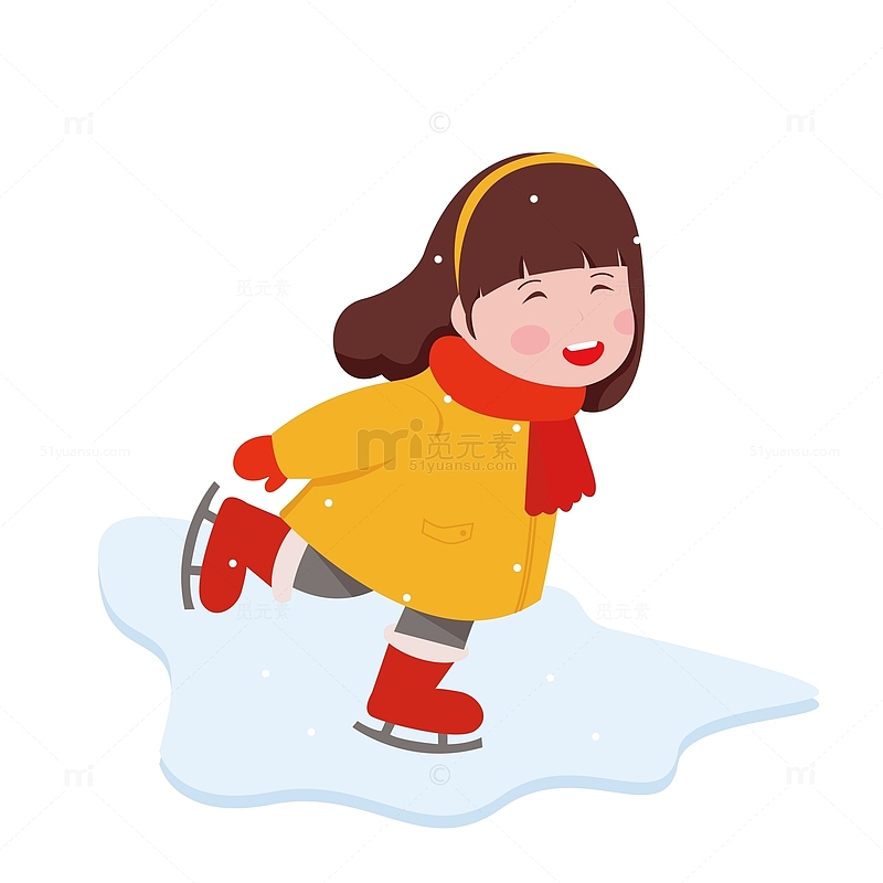 大雪卡通人物小女孩滑冰元素