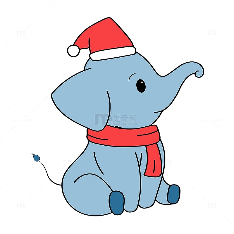 手绘卡通圣诞小象蓝色坐姿