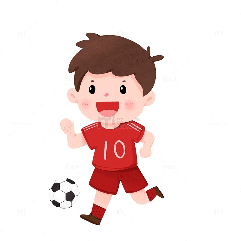 世界杯足球赛10号红色球服踢球少年手绘