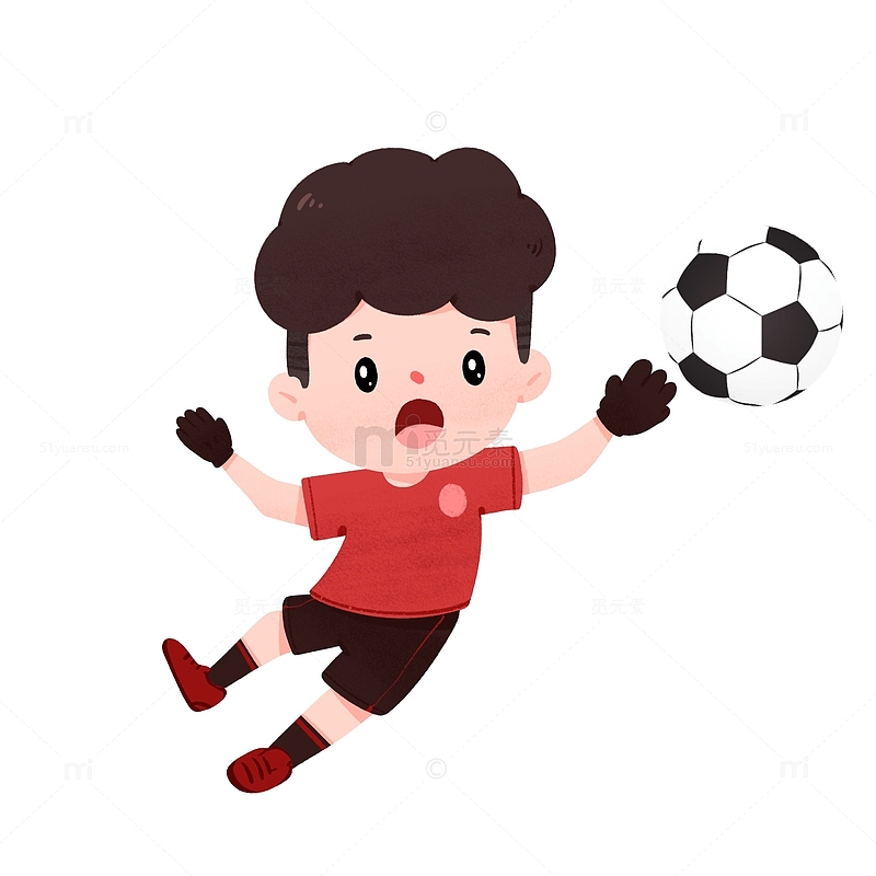 世界杯足球赛守门少年手绘