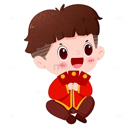 手绘新年男孩抱着红包免抠元素