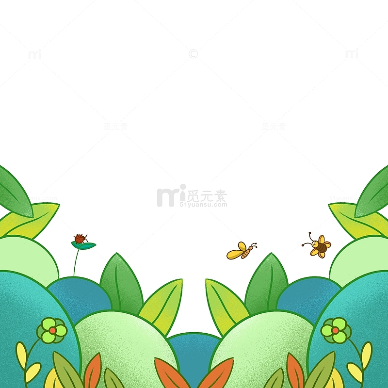 绿色 小清新 植物 昆虫 插画 元素