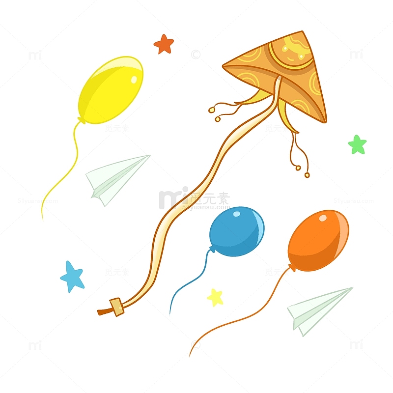 六一 儿童节 风筝 气球 漂浮元素 手绘