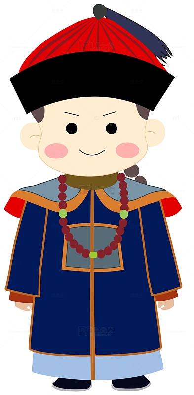 蓝色q版清朝官员手绘简笔画