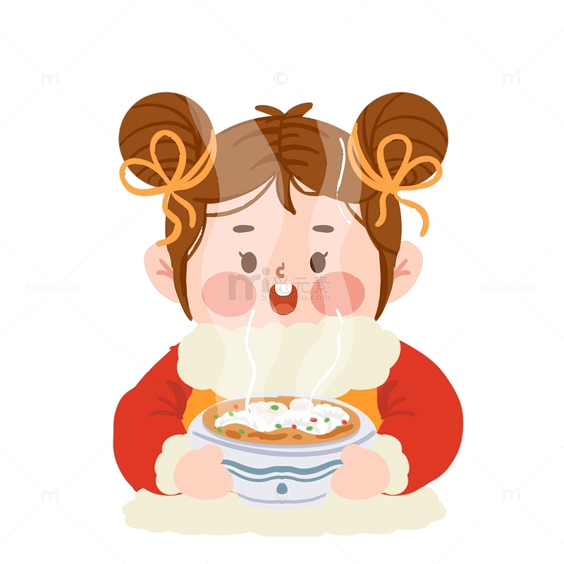 二十四节气冬至手绘吃饺子的小女孩插画素材