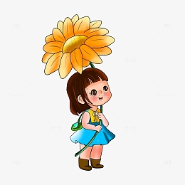 手绘花朵小姑娘插画向日葵