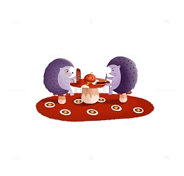 手绘卡通动物之相爱的刺猬新年除夕