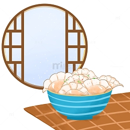 中国风二十四节气立冬冬至饺子窗边手绘元素