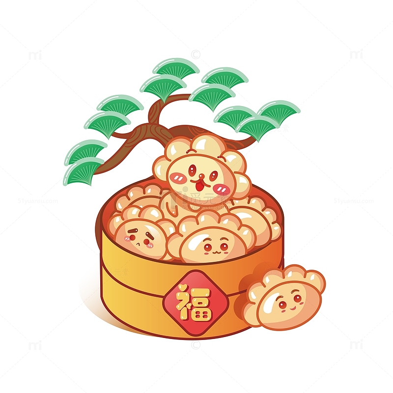 中国风冬至饺子美食插画