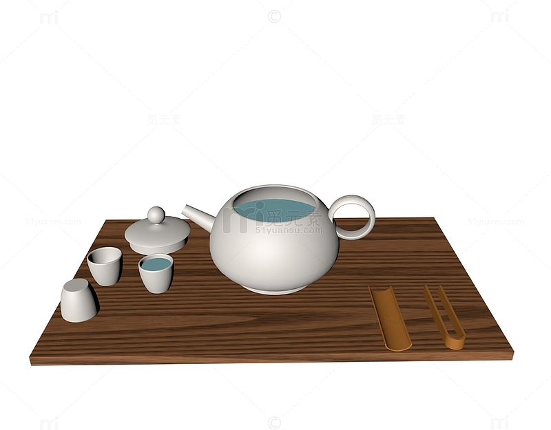 白色茶壶茶杯简约茶具饮茶工具制茶工具模型