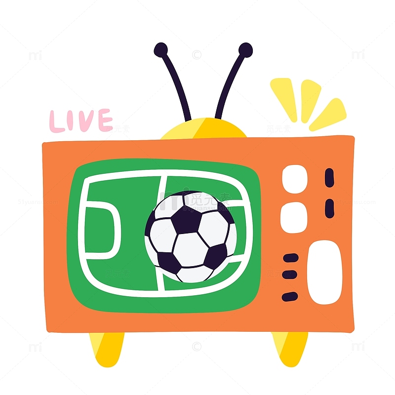 卡通手绘足球杯赛电视机直播世界杯装饰元素
