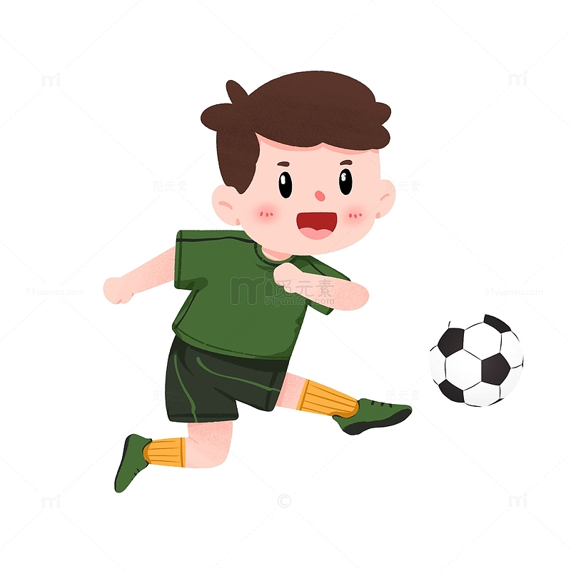 世界杯足球赛绿色球服踢球少年手绘