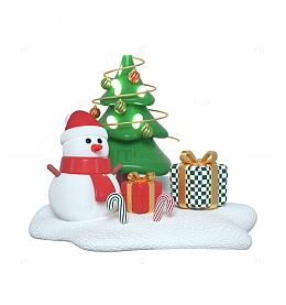 白色3D立体圣诞元素场景圣诞树雪人