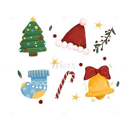 手绘卡通可爱圣诞节氛围感圣诞树铃铛元素