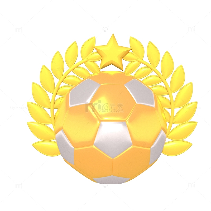 世界杯金白色足球麦穗环绕3D装饰元素