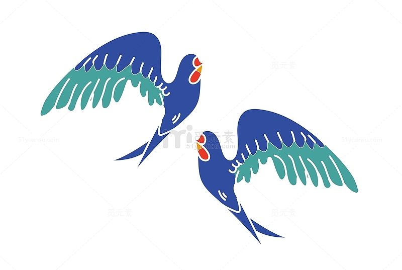 可爱中国风飞翔的两只鸟