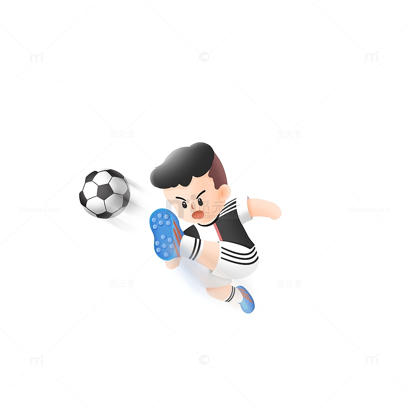 世界杯运动员踢足球凌空飞踢手绘场景图