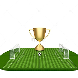 绿色3D立体风格世界杯足球场奖杯球门元素