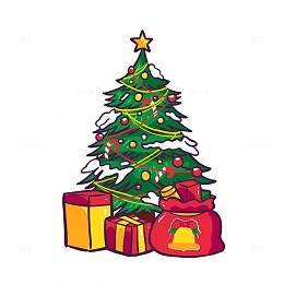 卡通可爱下雪圣诞树礼物盒圣诞精品手绘元素